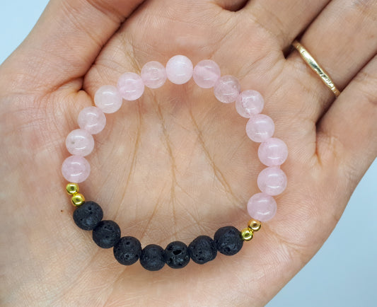 Rose Quartz Diffuser Bracelet with Black Lava beads