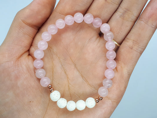 Rose Quartz Diffuser Bracelet With White Lava beads