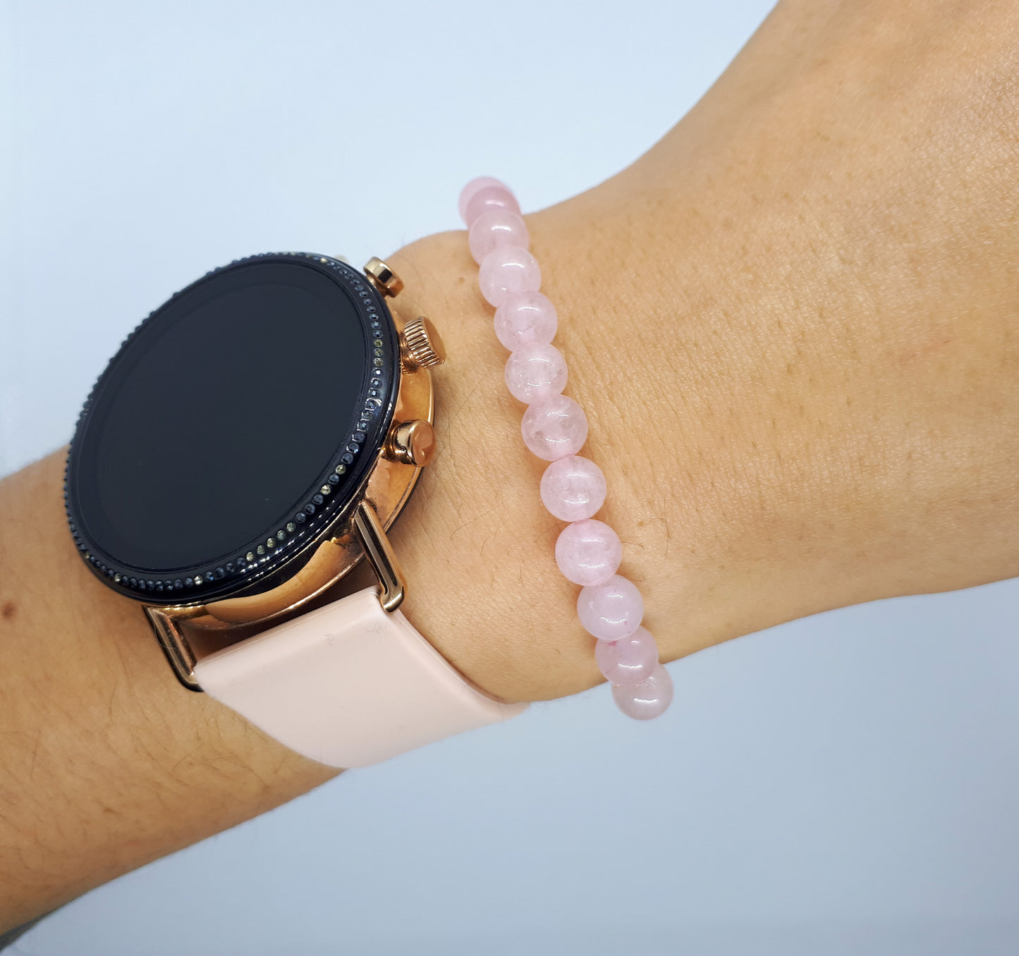 Rose Quartz Diffuser Bracelet With White Lava beads
