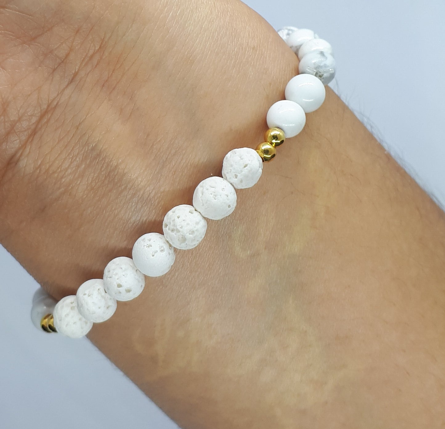 Howlite Diffuser Bracelet with White Lava beads