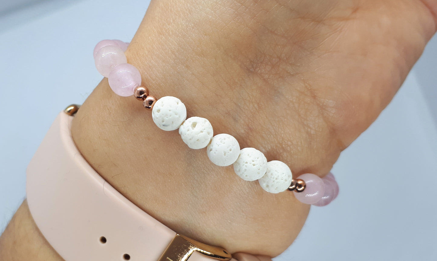 Rose Quartz Diffuser Bracelet With White Lava beads