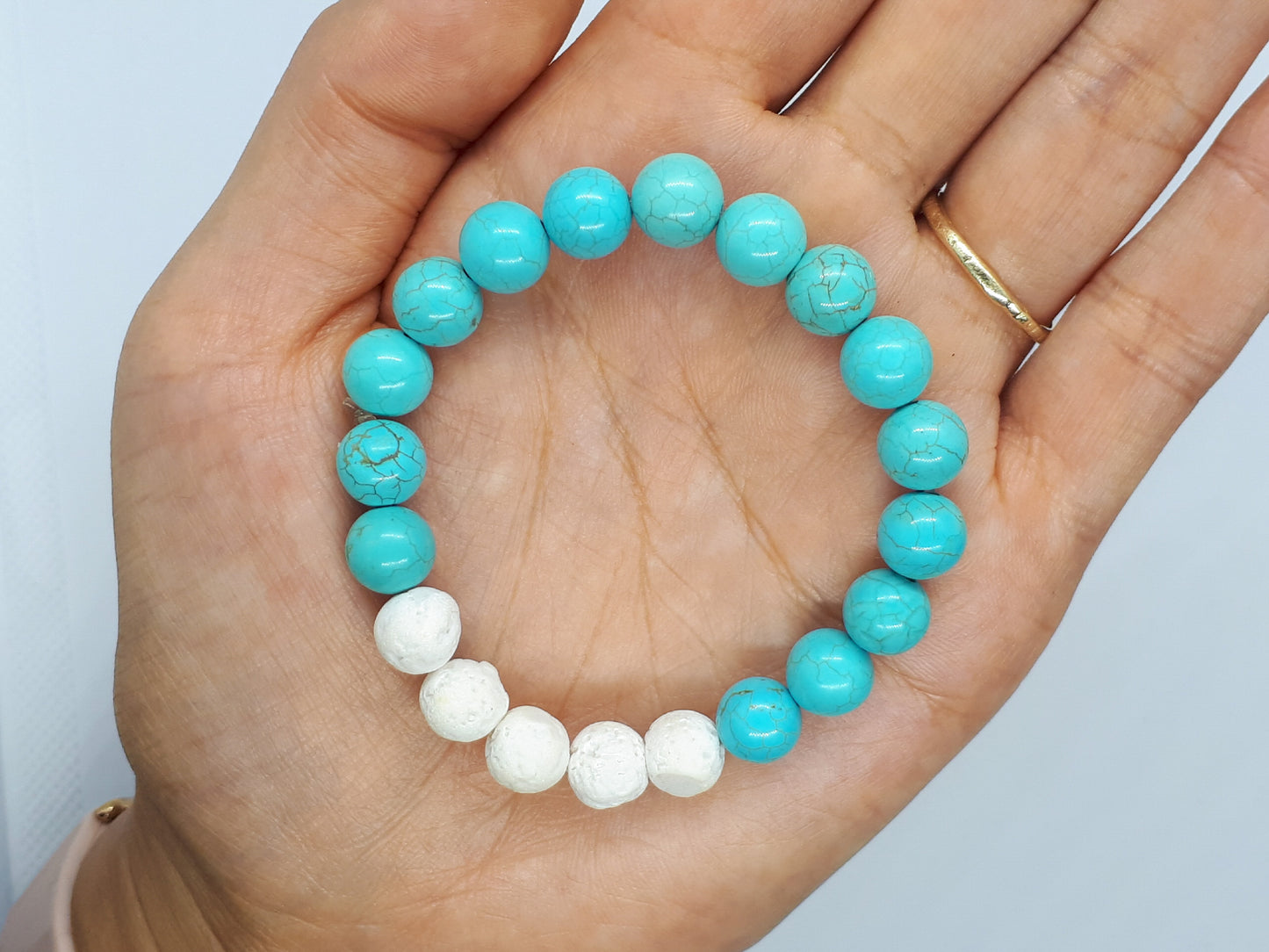 Blue Howlite Diffuser Bracelet with White Lava beads