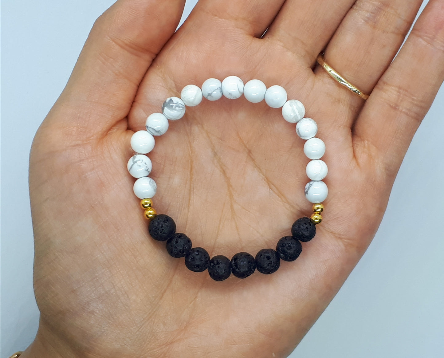 Howlite Diffuser Bracelet with Black Lava beads