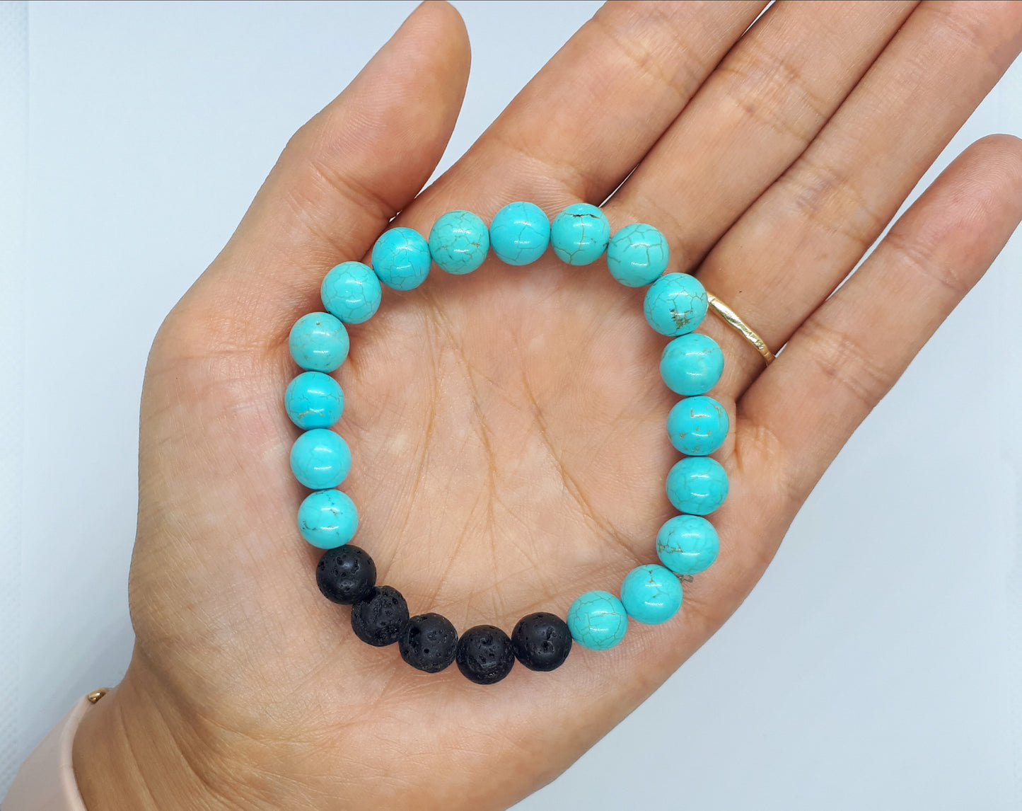 Blue Howlite Diffuser Bracelet with Black Lava beads