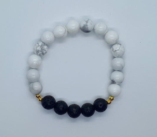 Howlite Diffuser Bracelet with Black Lava beads