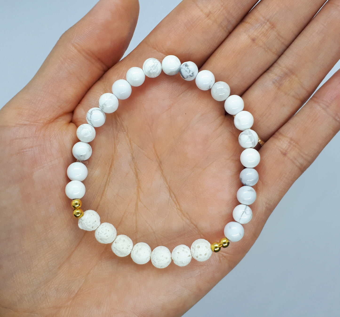 Howlite Diffuser Bracelet with White Lava beads
